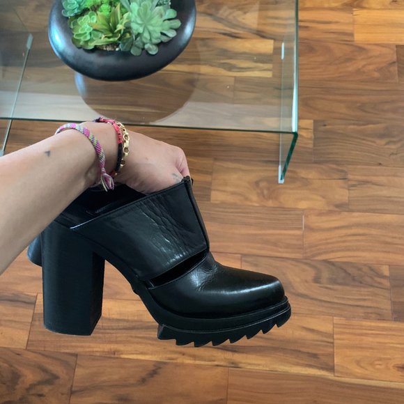 Black Leather Tread Mules - Picture 2 of 5